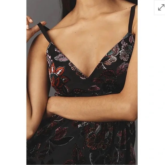 NWOT Anthropologie Black and Pink Floral Jumpsuit Hutch - Picture 3 of 5